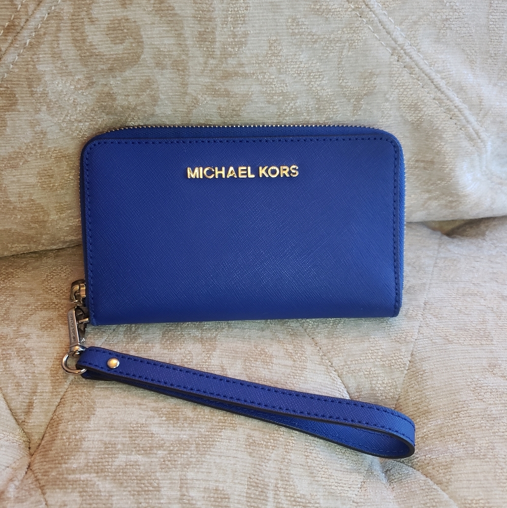 Michael Kors electric blue wristlet wallet/phone
